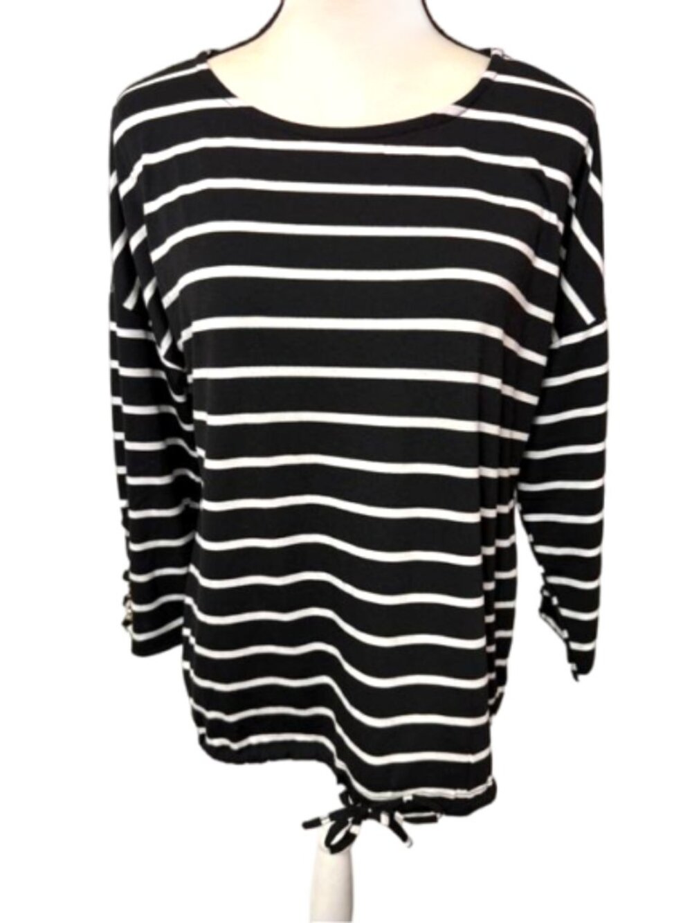 NWT French Laundry Striped Boatneck 3/4 Sleeve Tie Waist Top Sz M #2583